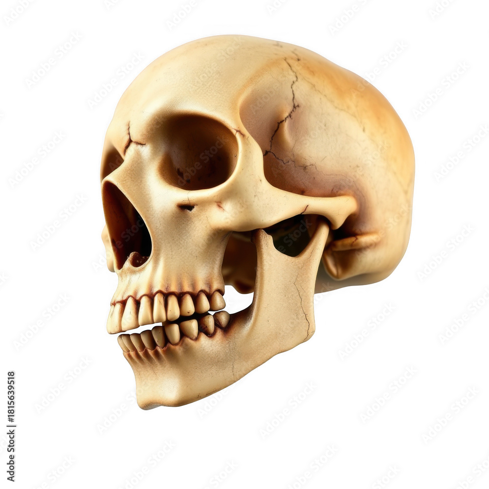 Obraz premium Human skull with realistic details and texture isolated on white background