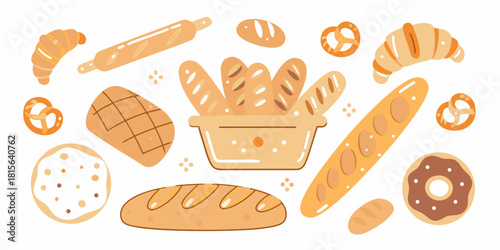 Assortment of fresh baked goods illustration on white background