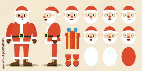 Cartoon santa claus character creation kit with different faces