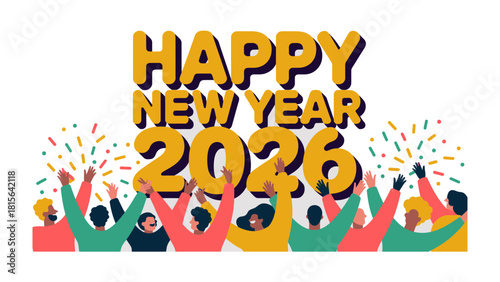 Happy New Year 2026: A vibrant and diverse group of individuals gather to celebrate the start of a new year, creating an atmosphere of anticipation and joy.