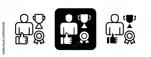 Achievement Solid color and black line drawing vector illustration set