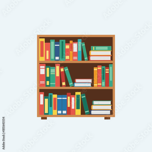 Bookshelf with three shelves filled with colorful books in various orientations.