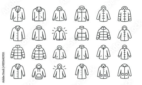 Winter Jacket And Coat Line Icon Set Vector illustration, easily editable. 