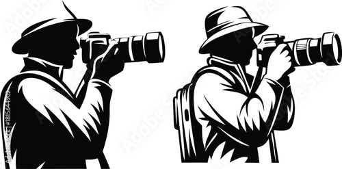 Professional photographers capture moments using advanced cameras with large lenses and distinct headwear