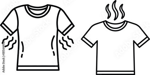 Two line art T shirts representing sweat and steam, indicating either exertion or freshness from laundry