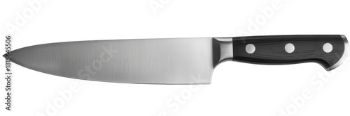 Chef knife with black handle isolated on a transparent background