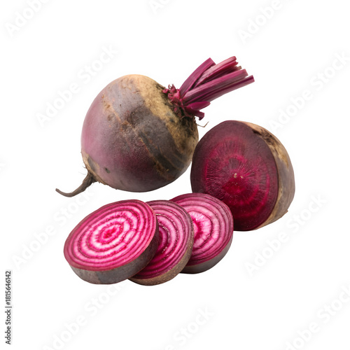 Fresh beetroots whole and sliced isolated on transparent background