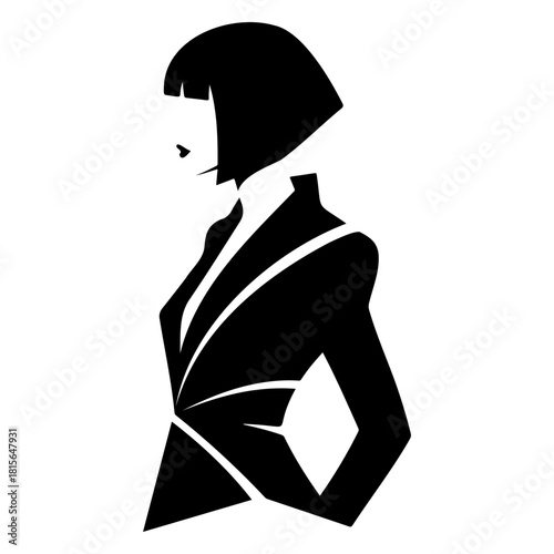 Silhouette graphic of a woman in a suit with a bob haircut style