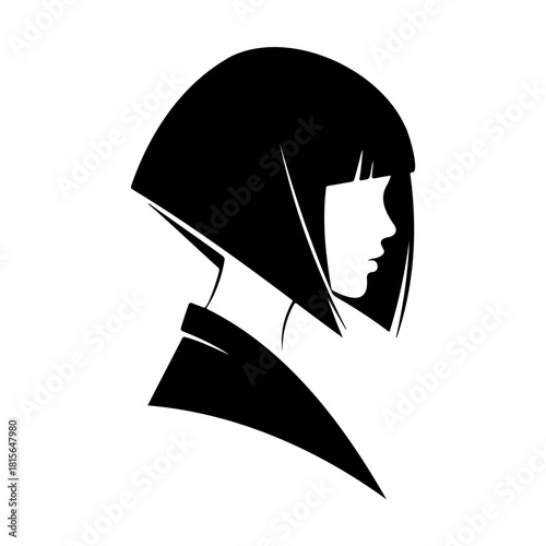 Graphic silhouette of a woman with a bob haircut