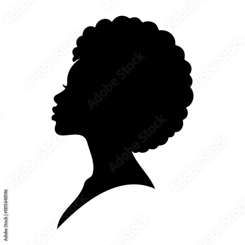 Silhouette of a woman with afro hairstyle in profile on a white background