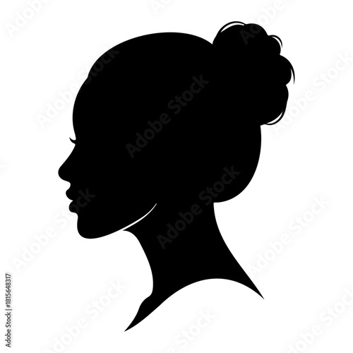 Silhouette of a woman's head and shoulders with a bun hairstyle design