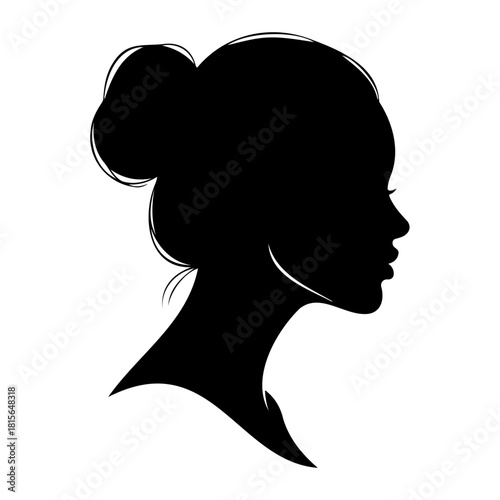 silhouette of a woman's head in profile with her hair in a bun updo