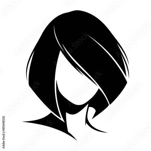 Silhouette Stylized black and white vector illustration of a woman with bob cut hair
