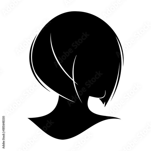 Silhouette of a woman with short bob haircut against a white background