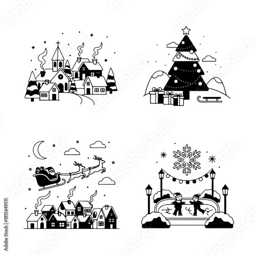 Vector illustration of a haunted old house and spooky castle silhouette under a moonlit night sky with trees and stars for a Halloween holiday landscape