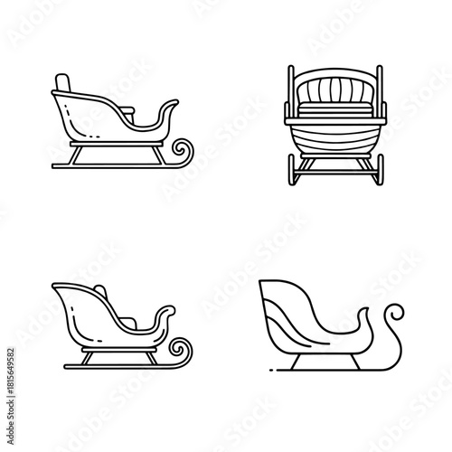 Vintage armchair and chair vector illustration featuring a comfortable wooden sofa and baby crib design for home interior decoration