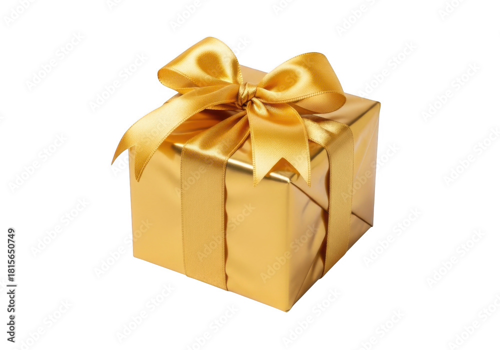 Obraz premium Golden gift box with satin bow festive present ready for celebration occasion transparent background