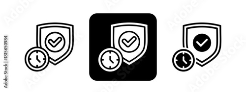 On Time Solid color and black line drawing vector illustration set