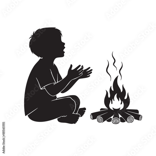a_child_sitting_next_to_a_campfire_traced