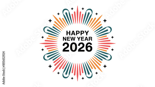 Happy New Year 2026: A vibrant and colorful design wishing viewers a Happy New Year, with an eye-catching display of fireworks and festive typography celebrating the arrival of the new year.
