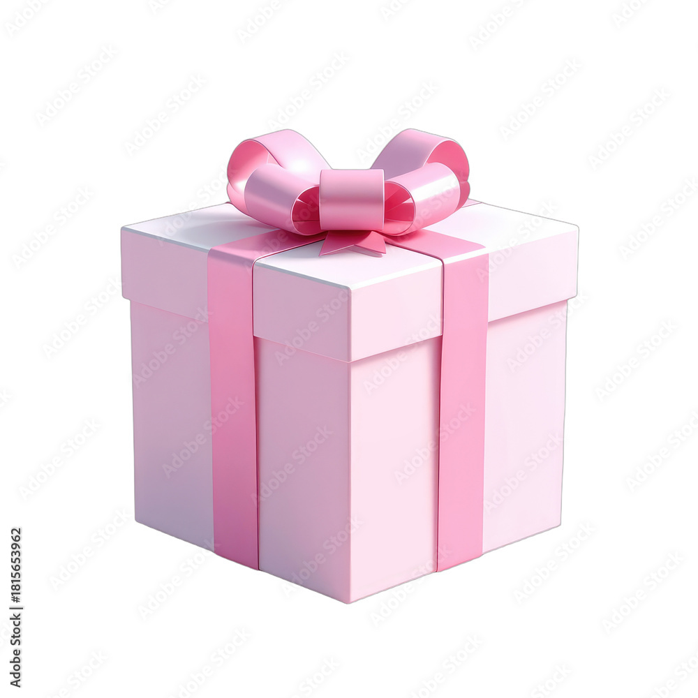 Fototapeta premium A pastel pink gift box with a satin ribbon and bow on a black background.