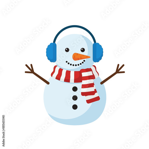 Stylized snowman illustration radiating festive cheer with cozy earmuffs design element