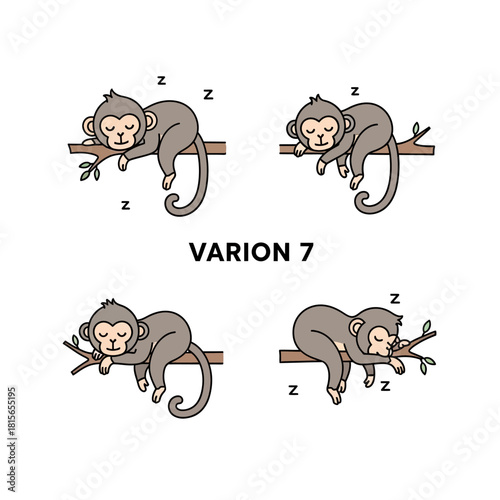 Sleeping primates series showcasing serene rest on branches in a vector illustration art