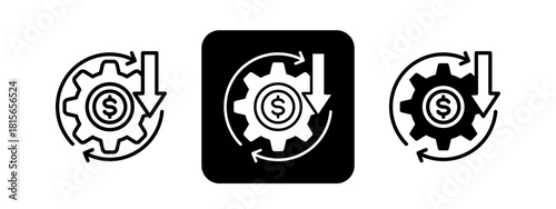 Operational Cost Solid color and black line drawing vector illustration set