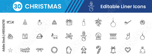 Christmas icon set editable liner designs collection