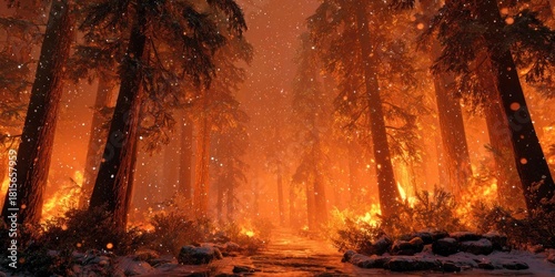 Inferno in the Woods - A Forest Engulfed in Flames.
