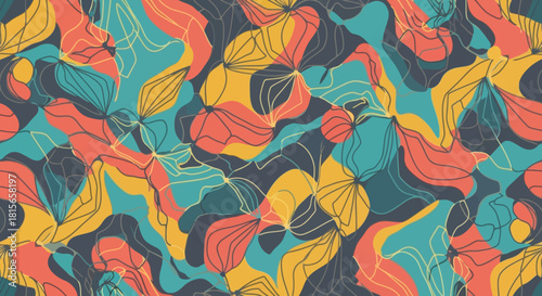 Colorful abstract leaf pattern with vibrant shades and intricate