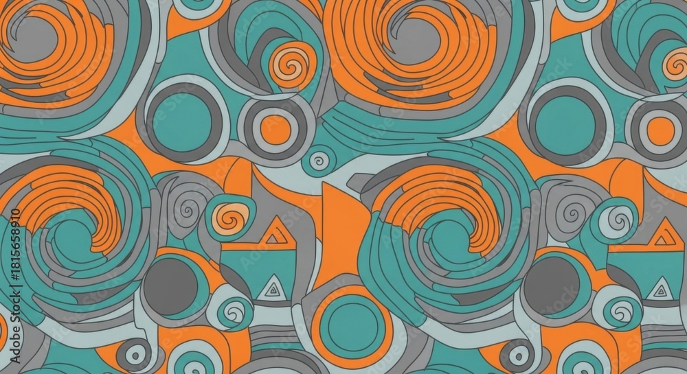 Fototapeta premium Abstract swirling geometric pattern with vibrant orange and teal