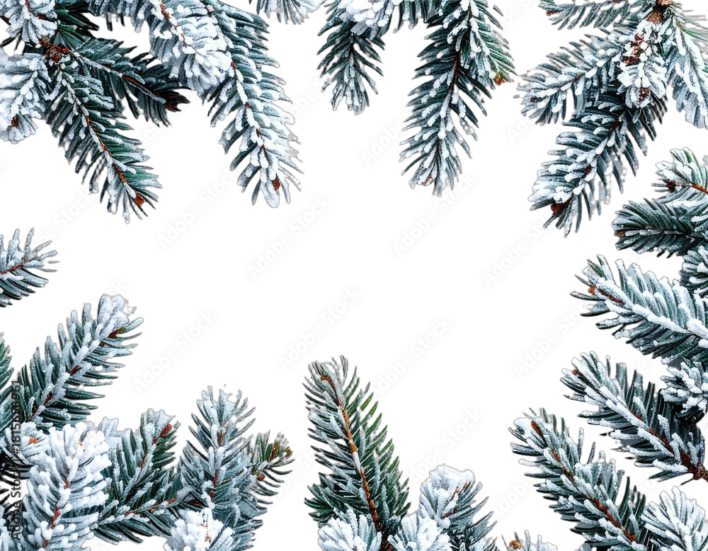 Obraz premium Frosted Pine Branches on a Black Background
