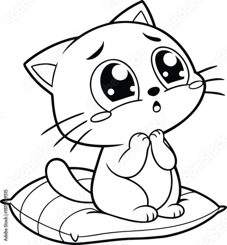 “Cute Kitty with Big Eyes Begging for a Treat – Adorable Cat Illustration”