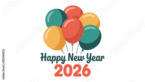 New Year 2026: Balloons rising with the wish of celebration and festive season. Wishing you with a vibrant colorful balloons design with new year greetings. 