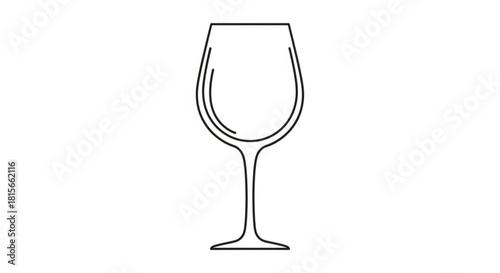 Simple line art drawing of an empty wine glass, perfect for beverage and celebration themes, isolated on
