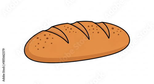 Cartoon illustration of goldenbrown bread loaf with scoring marks, freshly baked, isolated on