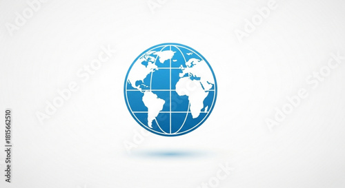 Blue globe icon representing global communication, internet, travel, and international business on a