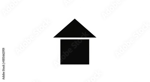 Black house icon with a simple geometric design, representing home, property, or real estate, isolated on white