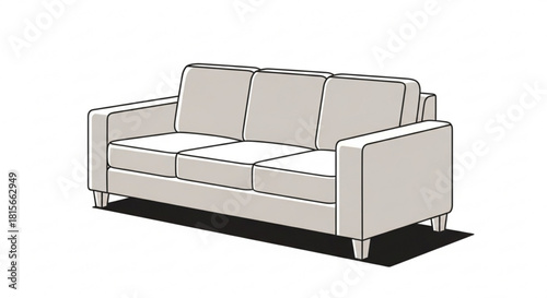 A modern threeseater sofa with light upholstery, perfect for contemporary living room interiors, isolated on