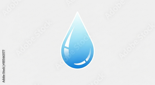 A single shiny blue water drop with a smooth gradient effect, symbolizing purity, freshness, and essential hydration