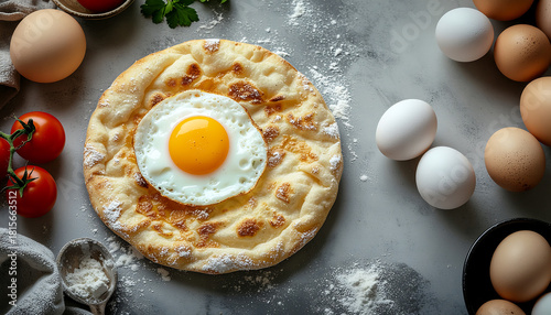 Brik Tunisian crispy pastry egg overhead artisan pottery platter
