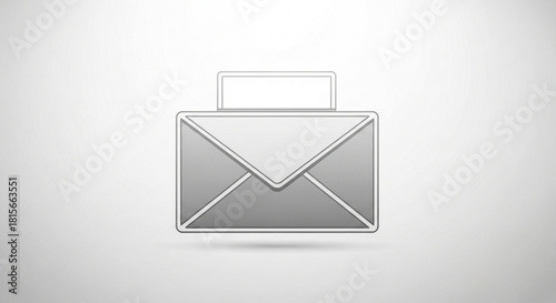 Sleek grey envelope icon with a document, symbolizing mail, communication, and message delivery on a subtle gradient background