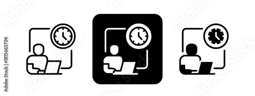 Full Time Job Solid color and black line drawing vector illustration set