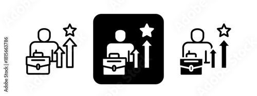 Job Promotion Solid color and black line drawing vector illustration set