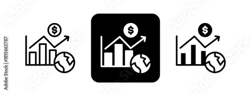 Economic Growth Solid color and black line drawing vector illustration set