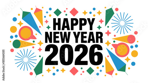 New Year 2026 Celebration: A vibrant and colorful design celebrates the upcoming New Year with joyful elements, perfect for seasonal greetings and festive promotions.