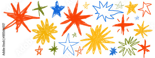 red yellow flowers, Funky crayon drawn planets, asteroids, stars and  Crayon line kid star set. Hand drawn crayon line pastel pencil kid heart flower icon texture scribble. Cute children rainbow 