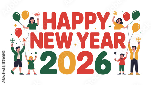 New Year Festivities: Joyous individuals gather to usher in the New Year 2026, balloons, fireworks, and shared celebration promise a fresh start and unforgettable memories.