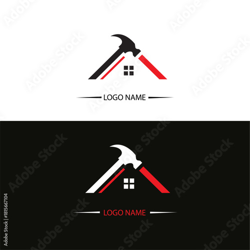 Construction and Real Estate Logo with House and Hammer
